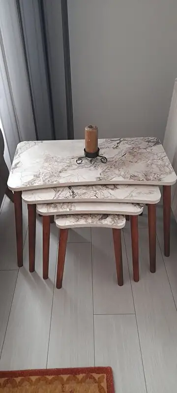Müşteri fotoğrafı: Erendiz 4lü Ahşap Ayaklı Zigon Sehpa XL Beyaz Mermer