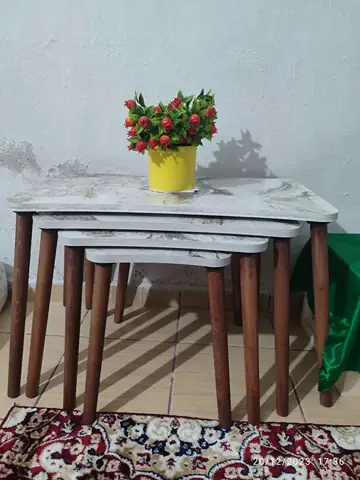 Müşteri fotoğrafı: Erendiz 4lü Ahşap Ayaklı Zigon Sehpa XL Beyaz Mermer