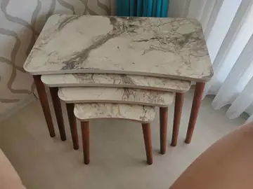 Müşteri fotoğrafı: Erendiz 4lü Ahşap Ayaklı Zigon Sehpa XL Beyaz Mermer