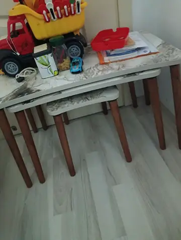 Müşteri fotoğrafı: Erendiz 4lü Ahşap Ayaklı Zigon Sehpa XL Beyaz Mermer