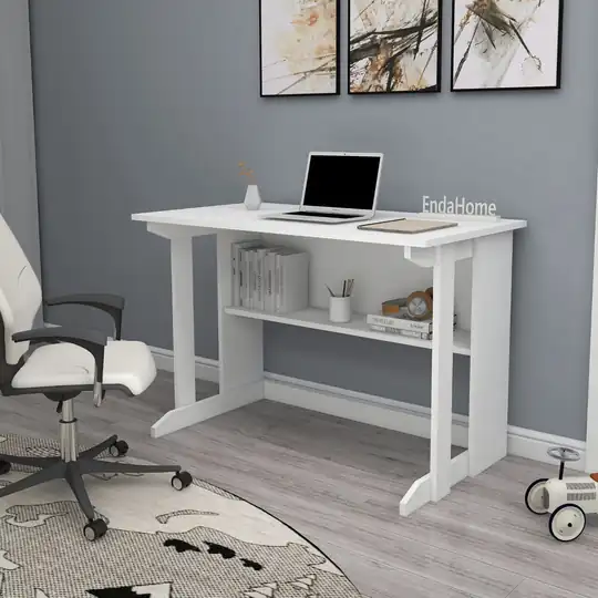 Pillar Kütüphaneli Geniş Çalışma Masası 100x56 Cm Beyaz