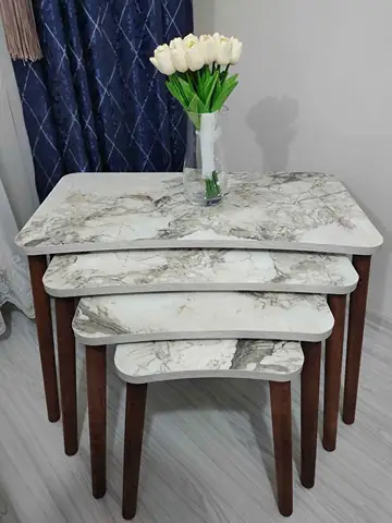 Müşteri fotoğrafı: Erendiz 4lü Ahşap Ayaklı Zigon Sehpa XL Beyaz Mermer