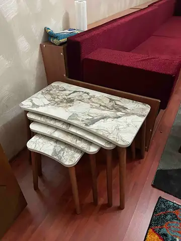 Müşteri fotoğrafı: Erendiz 4lü Ahşap Ayaklı Zigon Sehpa XL Beyaz Mermer