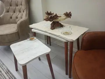 Müşteri fotoğrafı: Erendiz 4lü Ahşap Ayaklı Zigon Sehpa XL Kristal