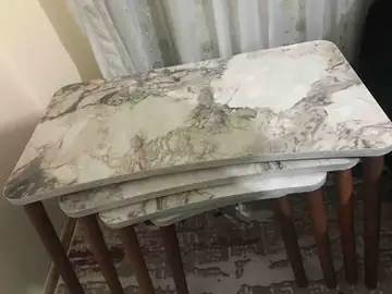 Müşteri fotoğrafı: Erendiz 4lü Ahşap Ayaklı Zigon Sehpa XL Beyaz Mermer