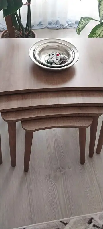 Müşteri fotoğrafı: Erendiz 4lü Ahşap Ayaklı Zigon Sehpa XL Ceviz