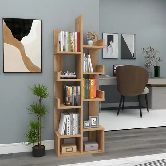 Pamfilya 10 Bölmeli/Raflı Kitaplık Atlantik Çam