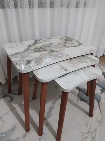 Müşteri fotoğrafı: Erendiz 4lü Ahşap Ayaklı Zigon Sehpa XL Beyaz Mermer
