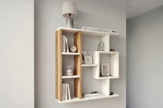 Yegane Çift Kullanımlı Duvar Rafı / Mini Kitaplık — Çam - Beyaz