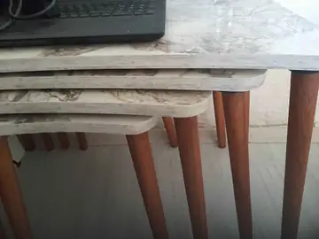 Müşteri fotoğrafı: Erendiz 4lü Ahşap Ayaklı Zigon Sehpa XL Beyaz Mermer