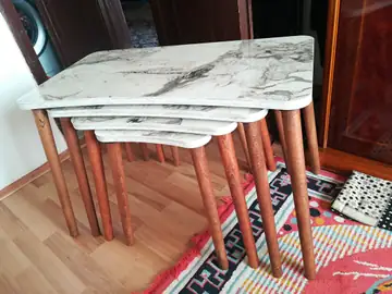 Müşteri fotoğrafı: Erendiz 4lü Ahşap Ayaklı Zigon Sehpa XL Beyaz Mermer