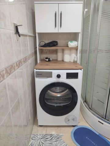 Müşteri fotoğrafı: Banyo İçin 3 Raflı Kapaklı Çamaşır Makinesi Dolabı Mat Beyaz