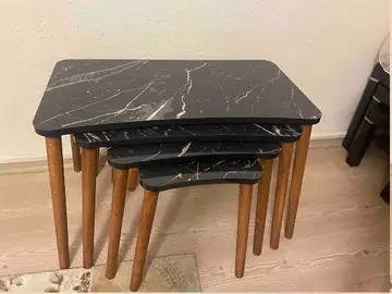 Müşteri fotoğrafı: Erendiz 4lü Ahşap Ayaklı Zigon Sehpa XL Siyah Mermer