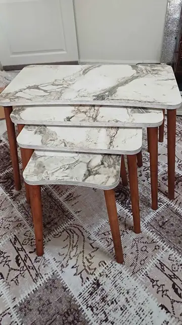 Müşteri fotoğrafı: Erendiz 4lü Ahşap Ayaklı Zigon Sehpa XL Beyaz Mermer