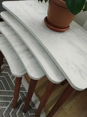 Müşteri fotoğrafı: Erendiz 4lü Ahşap Ayaklı Zigon Sehpa XL Kristal