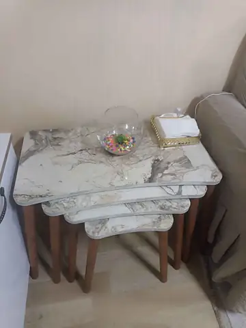 Müşteri fotoğrafı: Erendiz 4lü Ahşap Ayaklı Zigon Sehpa XL Beyaz Mermer