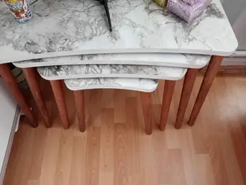 Müşteri fotoğrafı: Erendiz 4lü Ahşap Ayaklı Zigon Sehpa XL Beyaz Mermer