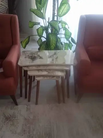 Müşteri fotoğrafı: Erendiz 4lü Ahşap Ayaklı Zigon Sehpa XL Beyaz Mermer