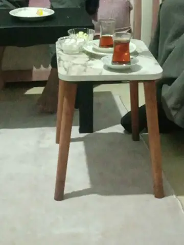 Müşteri fotoğrafı: Erendiz 4lü Ahşap Ayaklı Zigon Sehpa XL Beyaz Mermer
