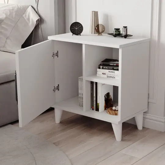 Rose 3 Bölmeli Kapaklı Komodin Beyaz
