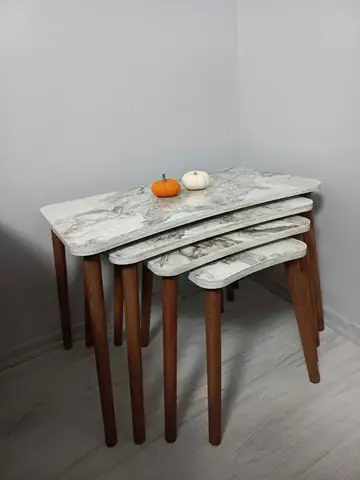 Müşteri fotoğrafı: Erendiz 4lü Ahşap Ayaklı Zigon Sehpa XL Beyaz Mermer