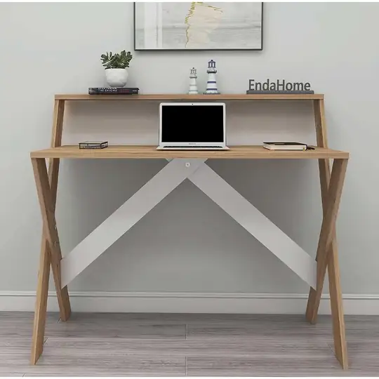 X Ayaklı Raflı Ders Çalışma Masası 50x90 cm Atlantik Çam