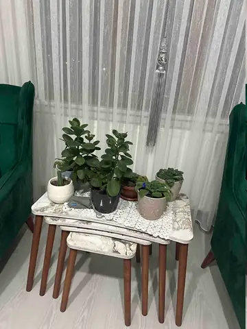 Müşteri fotoğrafı: Erendiz 4lü Ahşap Ayaklı Zigon Sehpa XL Beyaz Mermer