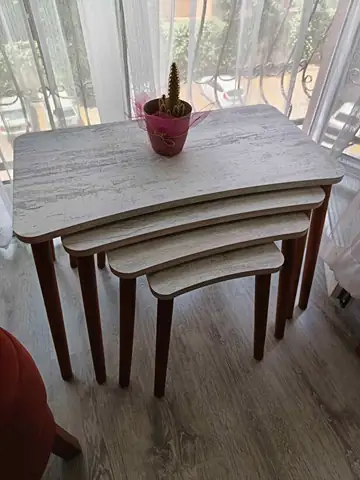 Müşteri fotoğrafı: Erendiz 4lü Ahşap Ayaklı Zigon Sehpa XL Kristal