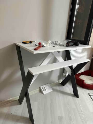 Müşteri fotoğrafı: X Ayaklı Raflı Ders Çalışma Masası 50x90 cm Antrasit - Beyaz