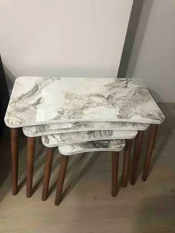 Müşteri fotoğrafı: Erendiz 4lü Ahşap Ayaklı Zigon Sehpa XL Beyaz Mermer