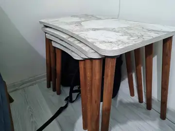 Müşteri fotoğrafı: Erendiz 4lü Ahşap Ayaklı Zigon Sehpa XL Beyaz Mermer