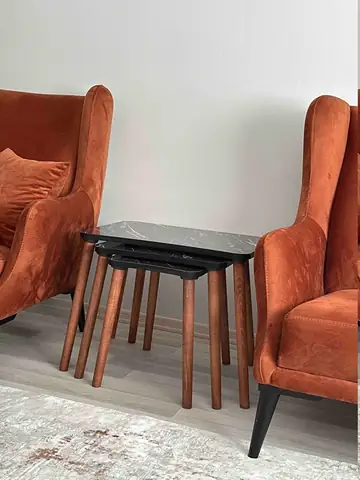 Müşteri fotoğrafı: Erendiz 4lü Ahşap Ayaklı Zigon Sehpa XL Siyah Mermer