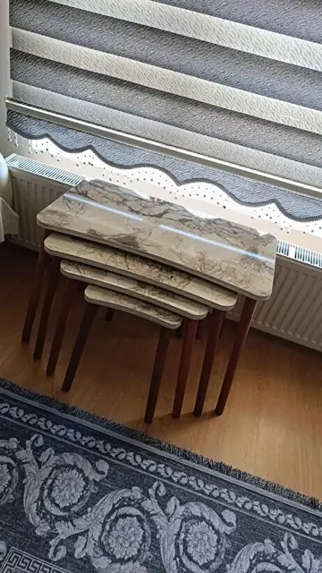 Müşteri fotoğrafı: Erendiz 4lü Ahşap Ayaklı Zigon Sehpa XL Beyaz Mermer