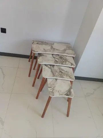 Müşteri fotoğrafı: Erendiz 4lü Ahşap Ayaklı Zigon Sehpa XL Beyaz Mermer