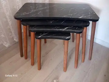Müşteri fotoğrafı: Erendiz 4lü Ahşap Ayaklı Zigon Sehpa XL Siyah Mermer