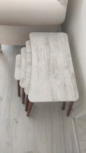 Müşteri fotoğrafı: Erendiz 4lü Ahşap Ayaklı Zigon Sehpa XL Kristal