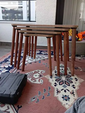 Müşteri fotoğrafı: Erendiz 4lü Ahşap Ayaklı Zigon Sehpa XL Ceviz