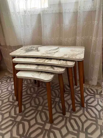 Müşteri fotoğrafı: Erendiz 4lü Ahşap Ayaklı Zigon Sehpa XL Beyaz Mermer