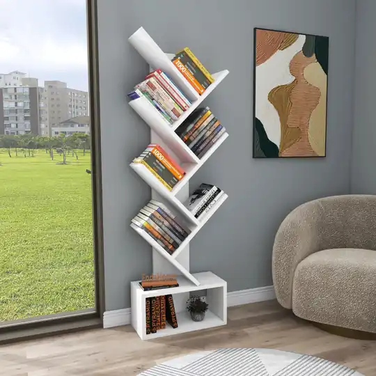 Erine 8 Raflı Zikzak Kitaplık Beyaz