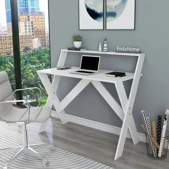 X Ayaklı Raflı Ders Çalışma Masası 50x90 cm Beyaz