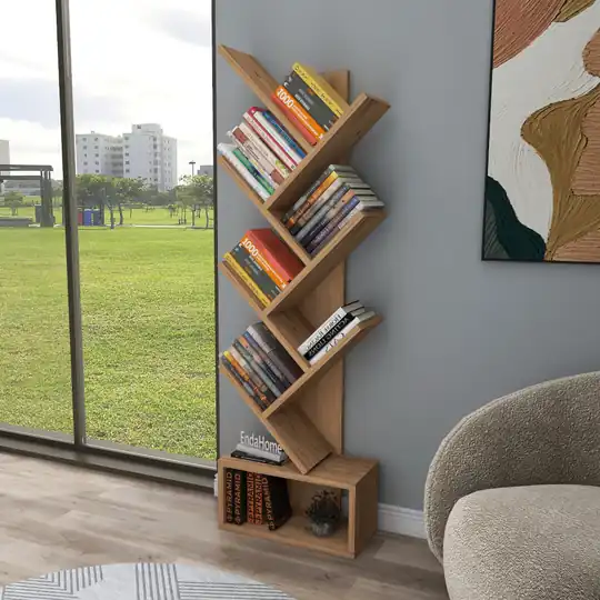 Erine 8 Raflı Zikzak Kitaplık Atlantik Çam