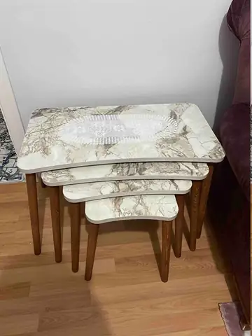 Müşteri fotoğrafı: Erendiz 4lü Ahşap Ayaklı Zigon Sehpa XL Beyaz Mermer