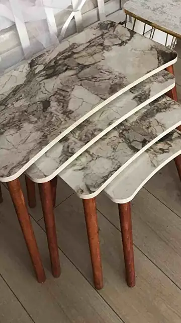 Müşteri fotoğrafı: Erendiz 4lü Ahşap Ayaklı Zigon Sehpa XL Beyaz Mermer