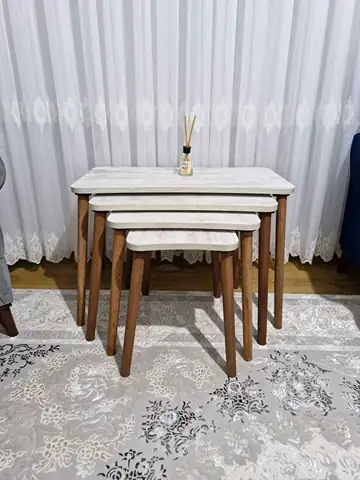 Müşteri fotoğrafı: Erendiz 4lü Ahşap Ayaklı Zigon Sehpa XL Kristal