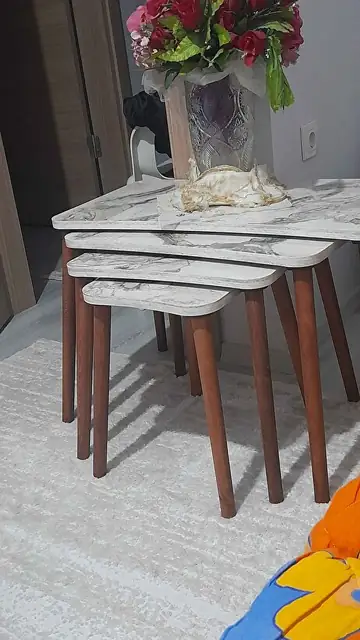 Müşteri fotoğrafı: Erendiz 4lü Ahşap Ayaklı Zigon Sehpa XL Beyaz Mermer