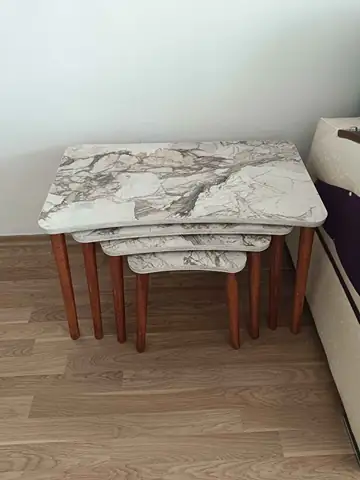 Müşteri fotoğrafı: Erendiz 4lü Ahşap Ayaklı Zigon Sehpa XL Beyaz Mermer