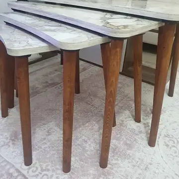 Müşteri fotoğrafı: Erendiz 4lü Ahşap Ayaklı Zigon Sehpa XL Beyaz Mermer