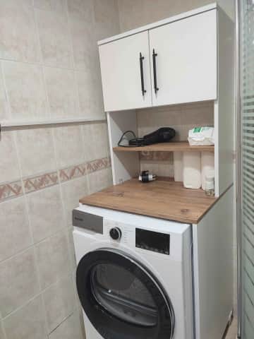 Müşteri fotoğrafı: Banyo İçin 3 Raflı Kapaklı Çamaşır Makinesi Dolabı Mat Beyaz
