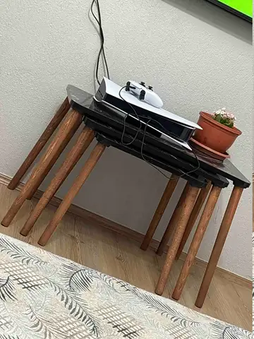 Müşteri fotoğrafı: Erendiz 4lü Ahşap Ayaklı Zigon Sehpa XL Siyah Mermer