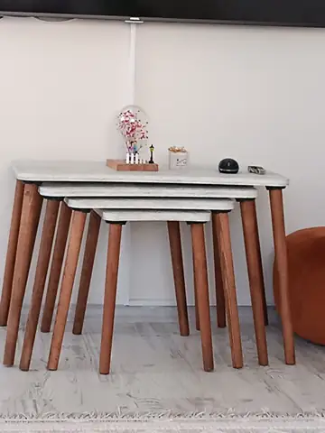 Müşteri fotoğrafı: Erendiz 4lü Ahşap Ayaklı Zigon Sehpa XL Kristal